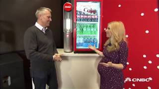 Coca-Cola CEO James Quincey demos the new Arctic Coke cooler