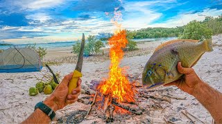 GETTING BACK 2 BASICS 🐟 🔥  (Camping, climbing coconut trees & spearing our food)