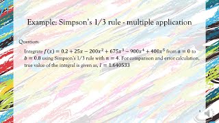 Lecture 5.1.1.4: Multiple application of Simpson's 1/3 rule for numerical integration - An Example