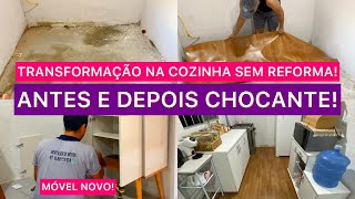 COZINHA NOVA! INSTALAMOS O PISO VINÍLICO, RECEBIDO, MONTAMOS O BUFFET de R$150 NA SALA DE JANTAR