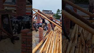 Construction of wooden roof structure with glazed tiles