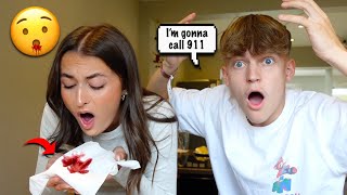 Coughing Up BLOOD PRANK On My BOYFRIEND! *he freaks out*