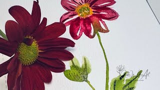 The most perfect little fall red daisy in watercolor - beginners, this is for you! #paulrubens