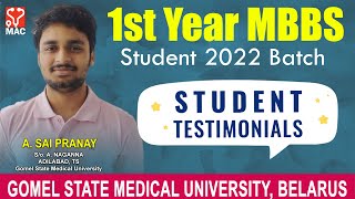 MEDICO TESTIMONIAL | A. SAI PRANAY 1sr YEAR STUDENT FORM GOMEL STATE MEDICAL UNIVERSITY, BELARUS