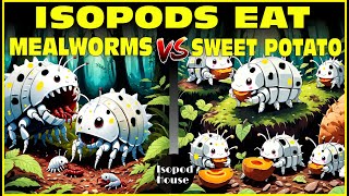 Isopods Eat Mealworms & Sweet Potato In Isopod House Terrarium - 4K