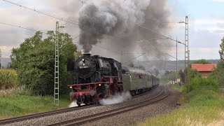 23 058 mit Sonderzug und 77 250 zwischen Geroldshausen und Lohr am 14.9.24