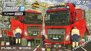 TOWING SERVICES - RESUCING FLIPPED TRUCK & TRAILER | Public Work | Farming Simulator 22 | Episode 75