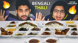 MASSIVE BENGALI THALI EATING CHALLENGE | Fish Curry, Mix Vegetables, Green Onions Fry, Rice Eating