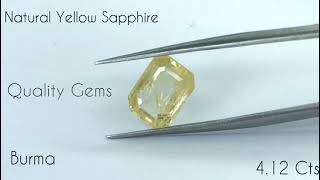 Rare Gemstone Natural Yellow Sapphire of Burma Mines 4.12 Cts. Certified Top Quality By Quality Gems