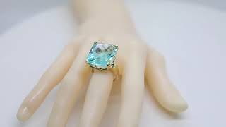 Natural Aquamarine Diamond Ring 14K Yellow Gold Women's Big Engagement Jewelry