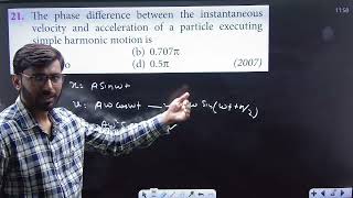 The phase difference between the instantaneous velocity and acceleration of a particle executing ...