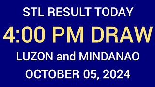 STL Result 4:00 pm Draw October 5, 2024 STL Luzon and Mindanao STL Batangas LIVE Result