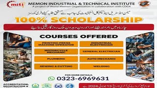 Free industrial & technical courses for needy persons in Memon Institute Karachi- 100% Scholarship