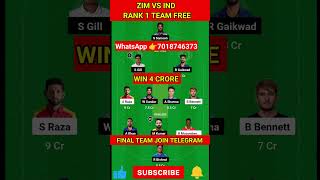 ZIM vs IND Dream11 Prediction, IND vs ZIM Dream11 Prediction, ZIM vs IND 3'rd T20 Match Dream11 Team