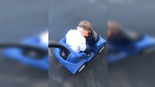 Tot 'crashes' behind the wheel in this cute video