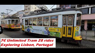 Tram 28 . Cheap fun way to explore Lisbon, Portugal landmarks and steep twisty streets