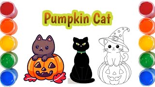 How to Draw a Pumpkin Cat | Halloween Art | Easy Drawings | Painting and Coloring for Kids