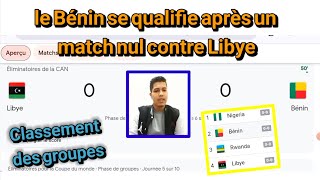 Le Bénin se qualifie après un match nul contre la Libye et Classement des groupes