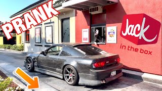 Reverse Drive Thru Prank With RHD Nissan 180sx ( KICKED OUT )