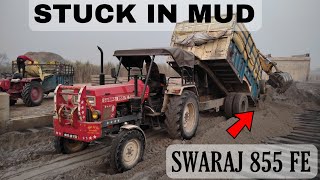 Swaraj 855 Stuck in mud and Rescue by JCB machine