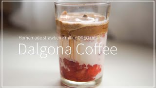 Dalgona Coffee | Frothy Whipped Coffee | Homemade Fresh Strawberry Milk | OREO Milk easy recipe