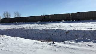 3 locomotive BNSF coal through Moorhead with a BNSF Big Mac