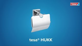 How to use the chromed, angular tesa® Hukk wall-mounted toilet roll holder