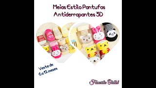 Meia infantil pantufa antiderrapante de bichinhos 3D