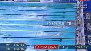 Barcelona 2003 - Phelps breaks the 200m IM WR in semifinals