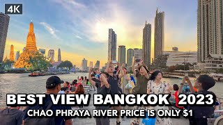 【🇹🇭 4K】BEST sunset view in Bangkok - $1 Chao Phraya River Cruise Sightseeing