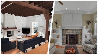 75 Orange Floor Family Room With A Stone Fireplace Design Ideas You'll Love 🏡