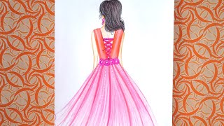 Girl Drawing in Beautiful Dress / Girl Drawing With Gown / Backside Girl Drawing