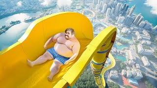 he couldn't escape the TALLEST water slide..