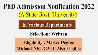 PhD Admission in a State Govt University| PhD Vacancy 2022 | पीएचडी एडमिशन | NET/GATE Not Required