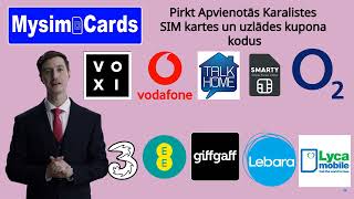 Pirkt Apvienotās Karalistes SIM kartes un uzlādes kupona kodus 3, EE, O2, Vodafone, Giffgaff, Lyca