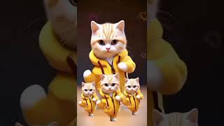 Cat and kittens dance#💚💃💃 #shorts #subscribe