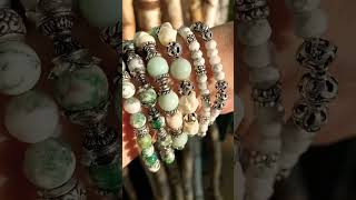 Men’s bracelet sets in jade, moss agate, and tree agate stones and silver