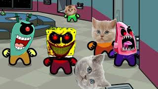 Monster SpongeBob VS Mini Crew Baby Cats Among Us distraction dance animation