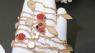 Ladybugs and floral motifs long necklace