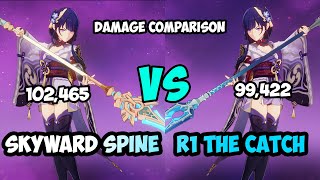 Raiden Shogun Weapon Skyward Spine vs R1 The Catch Which is doing more Damage ? | Genshin Impact 2.1