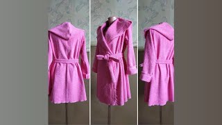 🌺🥼💓 Pink hooded bathrobe ✂️🧵 Sew to order,  contacts to order sewing in description 👇📩