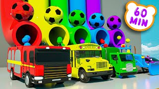 Wheels on the Bus + 5 Little Monkeys Song - Car Shapes, Concrete Mixers |Nursery Rhymes & Kids Songs