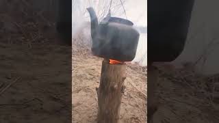 tea from wild berries on a Finnish candle in the wild