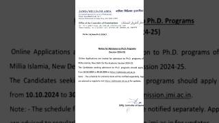 #Jamia millia islamia ka PhD addmission started.