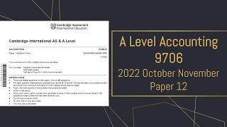 A Level Accounting October November 2022 Paper 12 9706/12