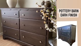 Brand NEW!!  Dark “wood” Pottery Barn dupe finish plus How to remove musty odors - Furniture Flip