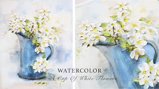 Watercolor Painting - A Cup Of White Flowers