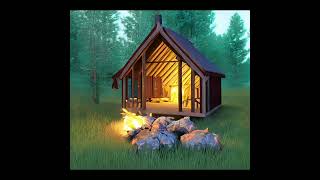 "Bonfire Night" Digital Landscape Painting #shorts #ai #night #cabin #bonfire #forest #fire #grass