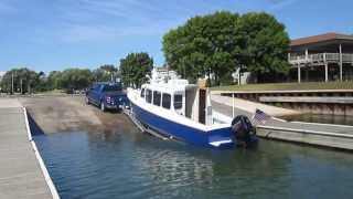 Pulling 33 Eco-Trawler Out on Trailer