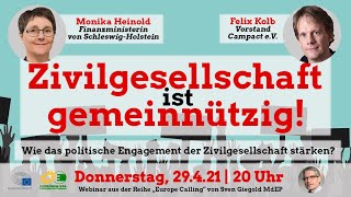 Europe Calling “Zivilgesellschaft ist gemeinnützig!” mit Monika Heinold und Felix Kolb